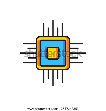 Color Computer processor with microcircuits CPU icon isolated on white background. Chip or cpu with circuit board. Micro processor. Flat filled outline style with shadow. Vector