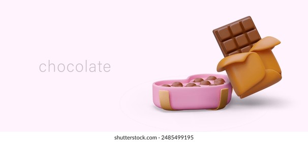 Color concept of chocolate sweets in different shapes and packaging