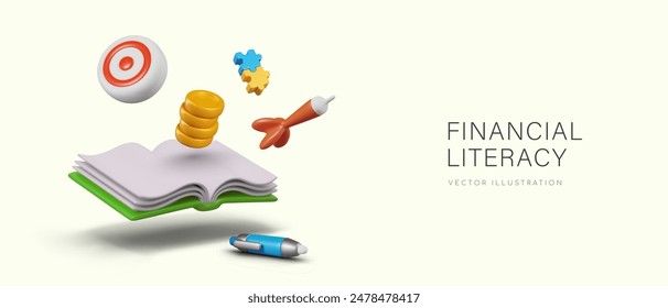 Color concept of financial literacy. Horizontal template in 3D style