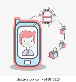 color concept man connected with bitcoin money currency