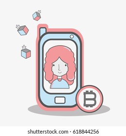 color concept woman connected with bitcoin money currency