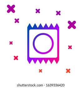 Color Condom in package icon isolated on white background. Safe love symbol. Contraceptive method for male. Gradient random dynamic shapes. Vector Illustration