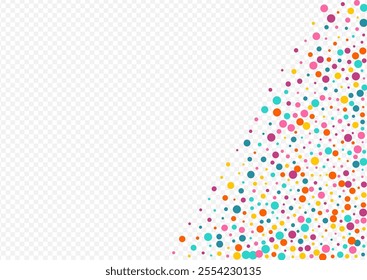 Color Confetti Abstract Vector Transparent Background. Transparent Polka Pattern. Carnaval Round Backdrop. Bright Rain Festival Postcard.