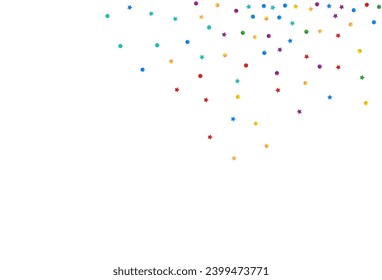 Color Confetti Abstract Vector White Background. Effect Constellation Invitation. Carnaval Dot Pattern. Rainbow Rain Decoration Design.