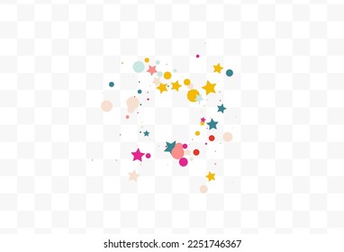 Color Confetti Celebration Vector Transparent Background. Fun Stars Invitation. Festival Starfall Wallpaper. Rainbow Rain Celebrate Card.