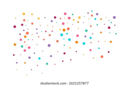Color Confetti FallingFestive Vector White Background. Transparent Round Card. Celebration Dot Pattern. Multicolored Polka Carnival Illustration.