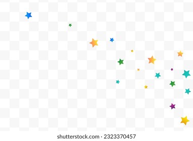 Color Confetti Flying Vector Transparent Background. Carnival Splash Postcard. Fun Stars Pattern. Happy Rain Top Background.
