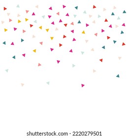 Color Confetti Flying Vector White Background. Celebration Elements Design. Fun Triangle Wallpaper. Rainbow Shapes Independence Background.