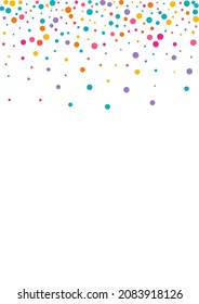 Color Confetti Fun Vector  White Background. Abstract Dust Card. Independence Splash Banner. Multicolored Dot Decoration Wallpaper.
