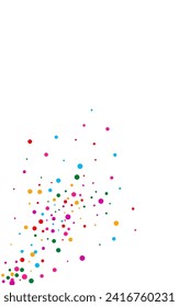 Color Confetti Fun Vector fondo blanco. Patrón de salpicaduras de invitación. Tarjeta de lavado con efecto. Papel de escritorio de Happy Dot Independence.