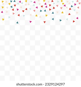 Color Confetti Invitation Vector Transparent Background. Festival Shapes Pattern. Fun Triangle Card. Rainbow Elements Decoration Background.