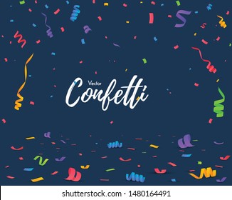 Color Confetti Isolated On Blue Background. Celebrate Vector Illustration