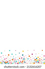 Color Confetti Top Vector White Background. Carnival Polka Invitation. Abstract Circle Backdrop. Bright Round Celebration Illustration.