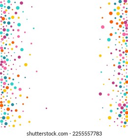 Fondo blanco del vector superior del contenedor de color. Ilustración del Círculo de Carnaval. Diseño de Ronda Carnaval. Fondo de efecto de lluvia multicolor.