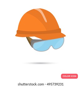 Color construction helmet and glasses flat icon. Stock Vector icon. Illustration for web and mobile design
