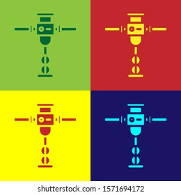 Color Construction jackhammer icon isolated on color background.  Vector Illustration