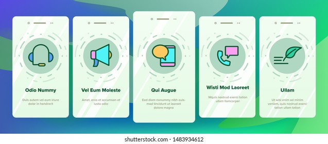 Color Contact Us, Call Center Vector Onboarding Mobile App Page Screen. Customer Support Service, Contact Us Outline Cliparts. Helpline, Phone Tech Desk. Mailing And Chatting Illustration