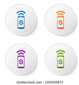 Color Contactless payment icon isolated on white background. Mobile wallet technology, nfc, wireless payment with smartphone. Set color icon in circle buttons. Vector Illustration