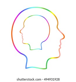 Color contour of the human head in profile in other human head on a white background.