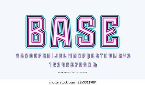 Color contours sans serif font in the sport style. Letters and numbers for logo and emblem design