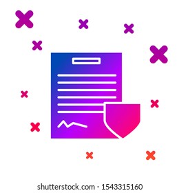 Color Contract with shield icon isolated on white background. Insurance concept. Security, safety, protection, protect concept. Gradient random dynamic shapes. Vector Illustration