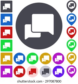 Color conversation icon, button, symbol set. Square, circle and pin versions.