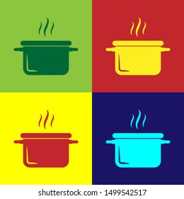 Color Cooking pot icon isolated on color background. Boil or stew food symbol.  Vector Illustration