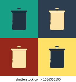 Color Cooking pot icon isolated on color background. Boil or stew food symbol. Vintage style drawing. Vector Illustration