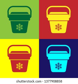 Color Cooler bag icon isolated on color backgrounds. Portable freezer bag. Handheld refrigerator. Vector Illustration