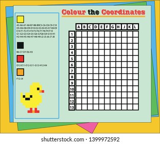 color the coordinats.Copy the picture using grid lines, the simple educational game for preschool children education with easy gaming level,