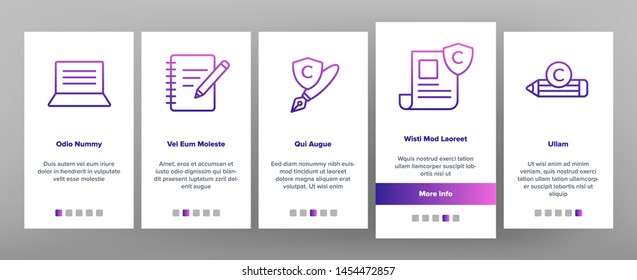 Color Copywriting and Blogging Vector Onboarding Mobile App Page Screen. Copywriting, Creative Writing Outline Symbols Pack. Content Creating, Text Editing. Vlog Post, Article Illustrations