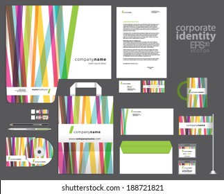 Color corporate identity template design with colorful lines. Vector company style.