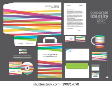Color corporate identity template design with colorful lines. Vector company style.