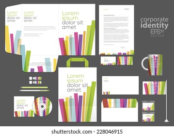 Color corporate identity template design with colorful lines. Vector company style.