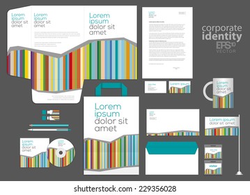 Color corporate identity template design with colorful lines. Vector company style.