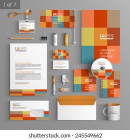 Color Corporate Identity Template Design With Square Elements. Business Stationery