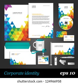 Color corporate identity template with triangles. Vector company style for brandbook and guideline. EPS 10