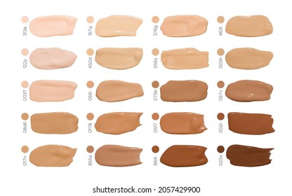 Color Cosmetic Foundation Smudges. Schminkfellentropfen. Beige Weibliche Uhr. Gesichtspflegehintergrund. Stiftung schlägt vor. Realistische flüssige Smears. Hautausschlag. Vector Foundation-Patronen.