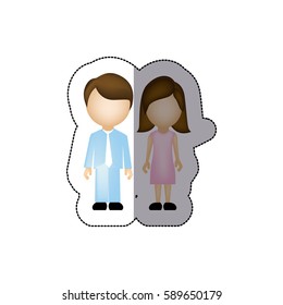 color couple with brown hair icon, vector illustraction design