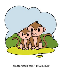color couple monkey wild animal in the landscape