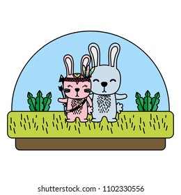 color couple rabbit animal together in the countryside