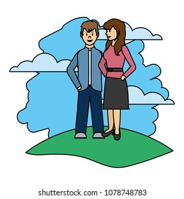 color couple woman and man together in the landscape