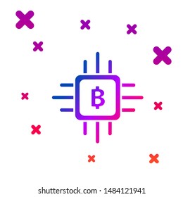 Color CPU mining farm icon isolated on white background. Bitcoin sign inside processor. Cryptocurrency mining community. Digital money. Gradient random dynamic shapes. Vector Illustration