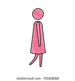 color crayon pink silhouette pictogram side view woman walking vector illustration