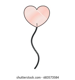 color crayon silhouette of balloon in heart shape floating vector illustration