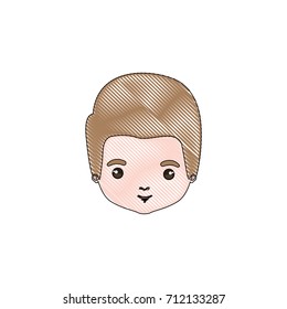 color crayon silhouette caricature closeup front view face guy with brown hairstyle vector illustration