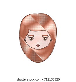 color crayon silhouette caricature closeup front view face woman with medium hairstyle vector illustration