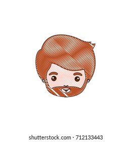 color crayon silhouette caricature closeup front view face bearded man with redhair and moustache vector illustration