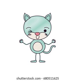 color crayon silhouette caricature of cute cat wink eye expression vector illustration