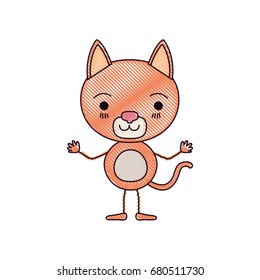 color crayon silhouette caricature of cute cat surprised expression vector illustration